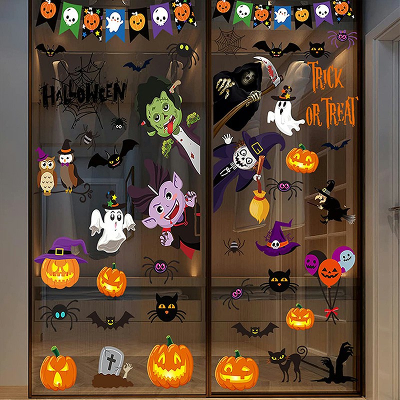 9 Sheets Window Stickers Halloween Decoration Witch Stickers