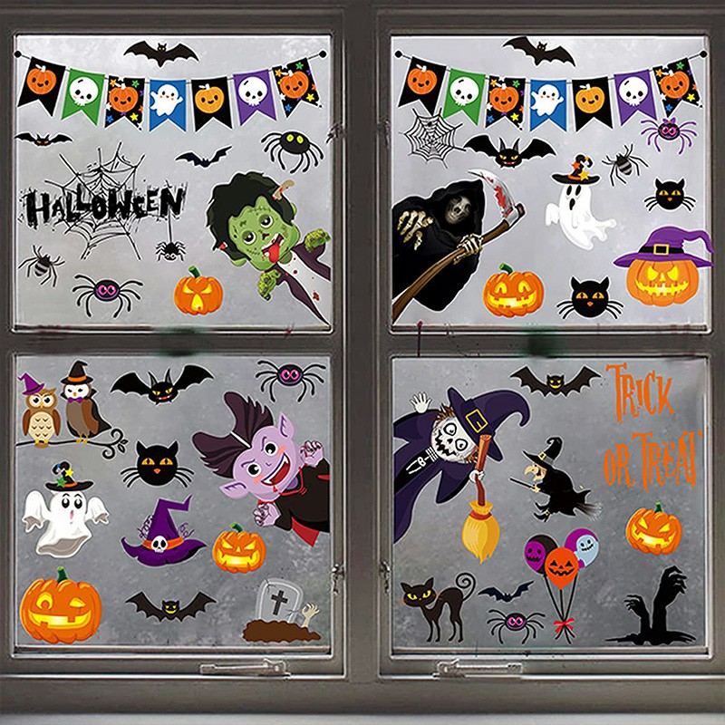 9 Sheets Window Stickers Halloween Decoration Witch Stickers