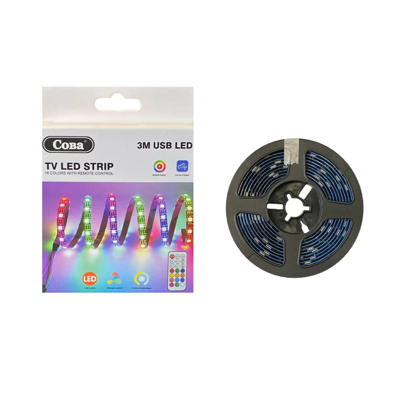 Adhesive Multicolour Indoor TV USB LED Strip with Remote 3m