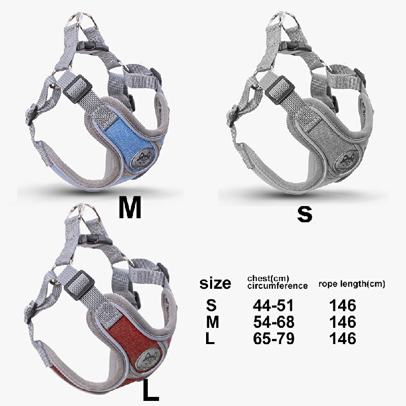 Adjustable and Breathable Dog Pet Harness Vest Padded Safety Puppy Leash Set - Red L