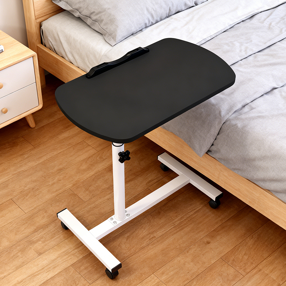 Adjustable Overbed Table Over Hospital Bed Tray with Wheels for Home Use or Medical - Black