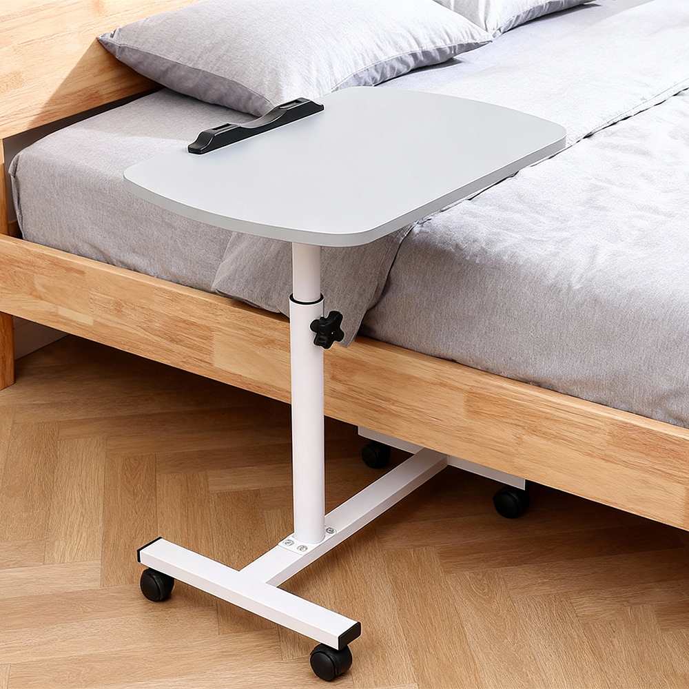 Adjustable Overbed Table Over Hospital Bed Tray with Wheels for Home Use or Medical - Grey