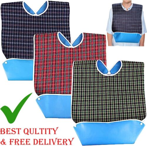 Adult Elderly Disable Mealtime Bib Clothing Protector Large Apron Waterproof - Red