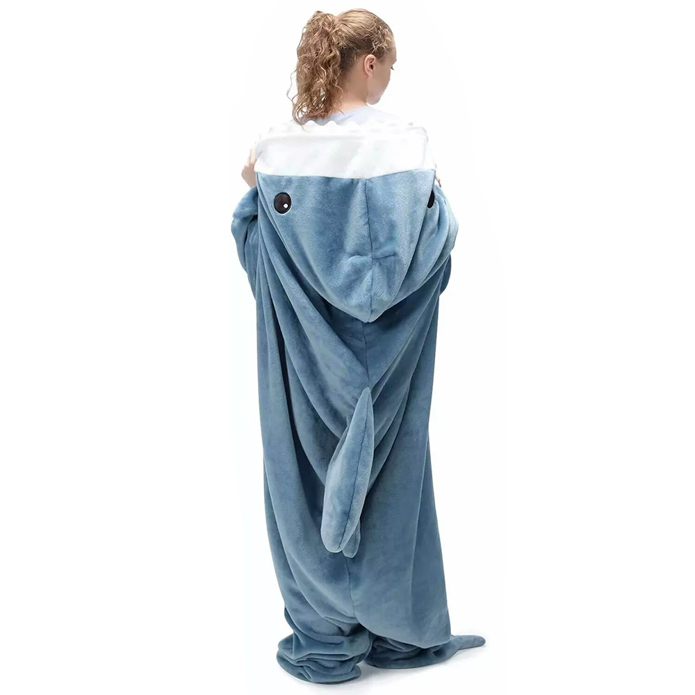 Adult Flannel Wearable Shark Blanket Hoodie Super Soft Cozy Blanket Sleeping Bag - L