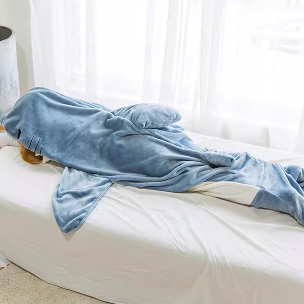 Adult Flannel Wearable Shark Blanket Hoodie Super Soft Cozy Blanket Sleeping Bag - L