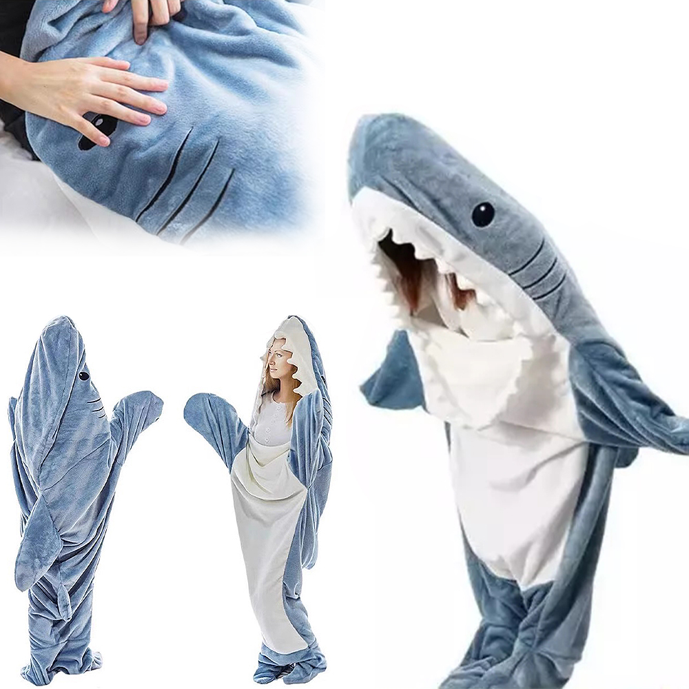 Adult Flannel Wearable Shark Blanket Hoodie Super Soft Cozy Blanket Sleeping Bag - L