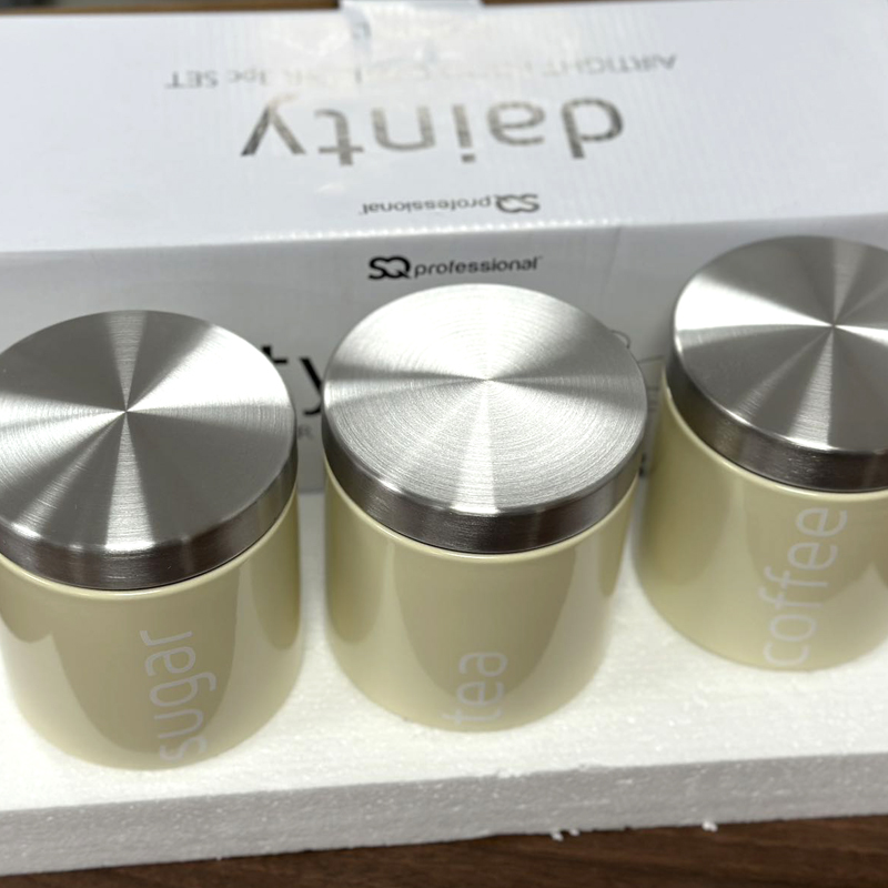 Airtight Food Canister Set 3 Piece Silk White Tea Coffee Sugar Canisters Jars