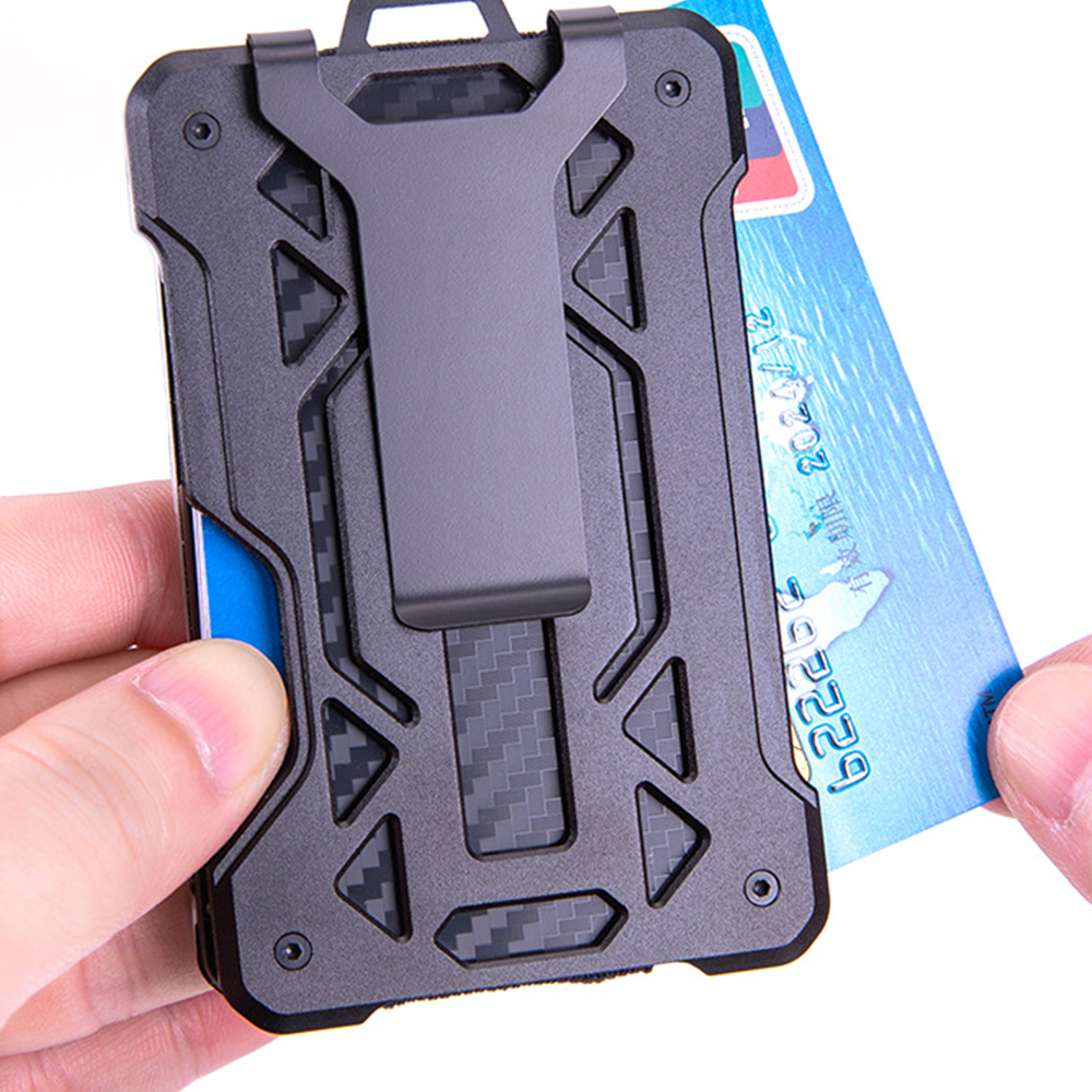 Aluminum Metal Men Card Holder Rfid Blocking Slim Clip - Black