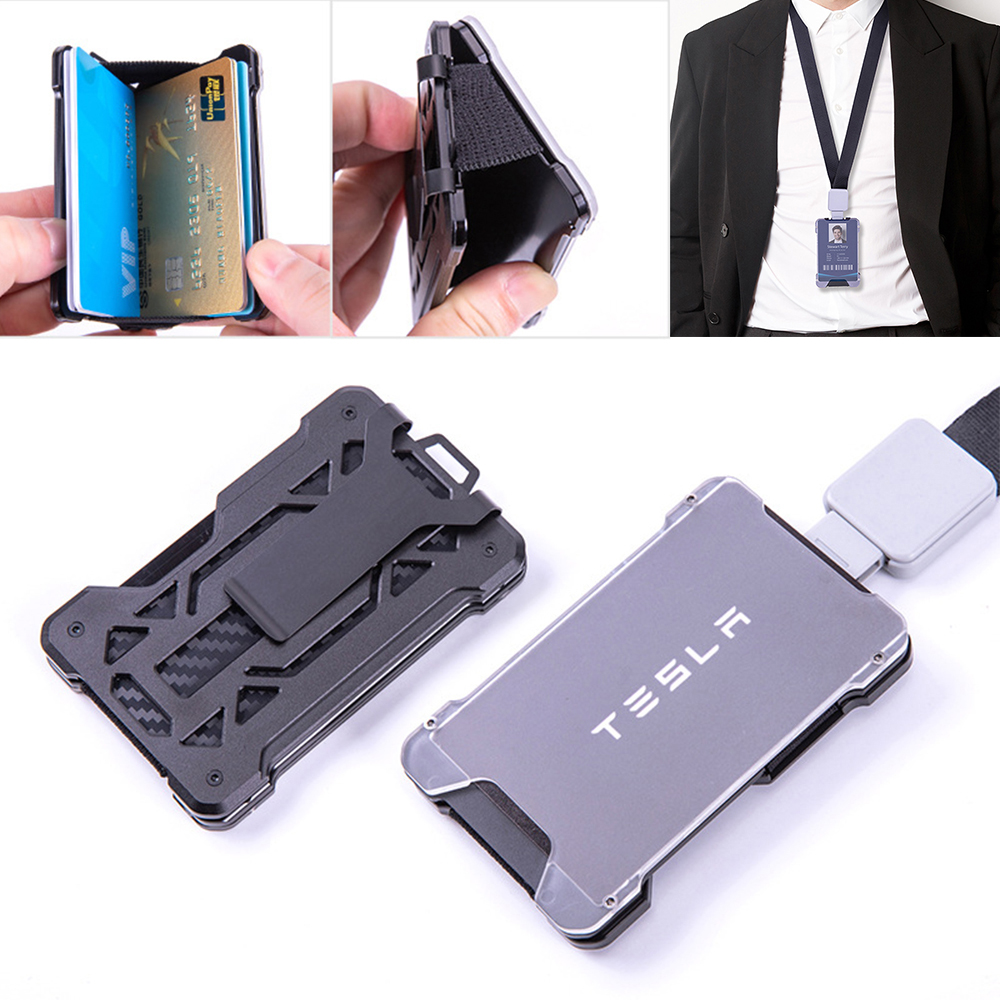 Aluminum Metal Men Card Holder Rfid Blocking Slim Clip - Black