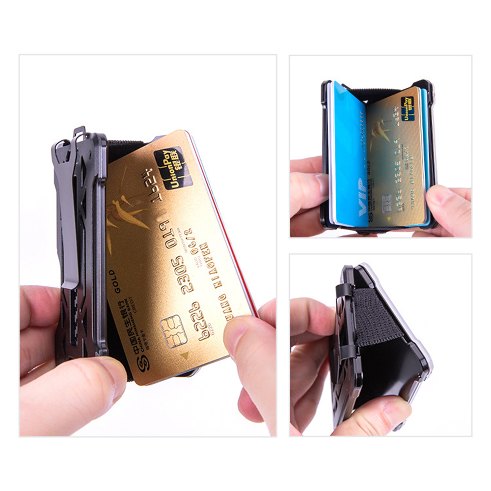 Aluminum Metal Men Card Holder Rfid Blocking Slim Clip - Black