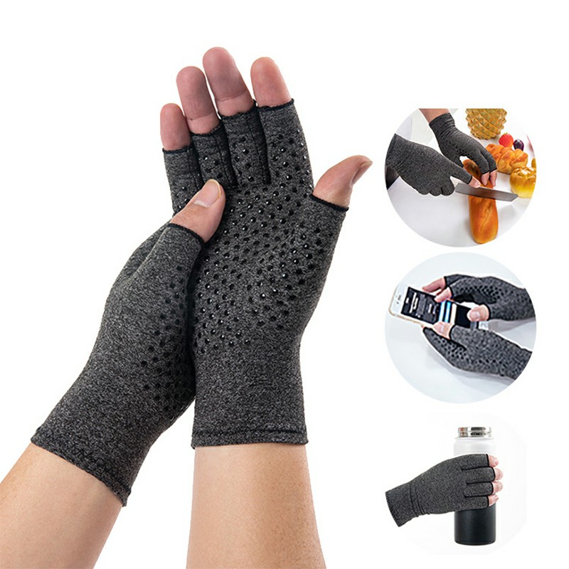 Anti Arthritis Gloves Hand Support Pain Relief Copper Finger Compression - L Black Dot