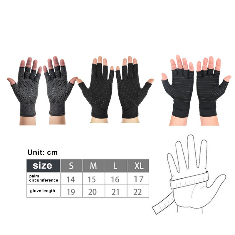 Anti Arthritis Gloves Hand Support Pain Relief Copper Finger Compression - L Black Dot