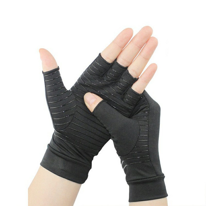 Anti Arthritis Gloves Hand Support Pain Relief Copper Finger Compression - L Black Dot