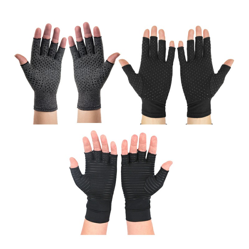 Anti Arthritis Gloves Hand Support Pain Relief Copper Finger Compression - L Black Dot
