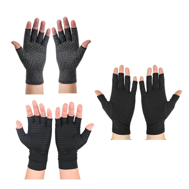 Anti Arthritis Gloves Hand Support Pain Relief Copper Finger Compression - XL Black Stripes