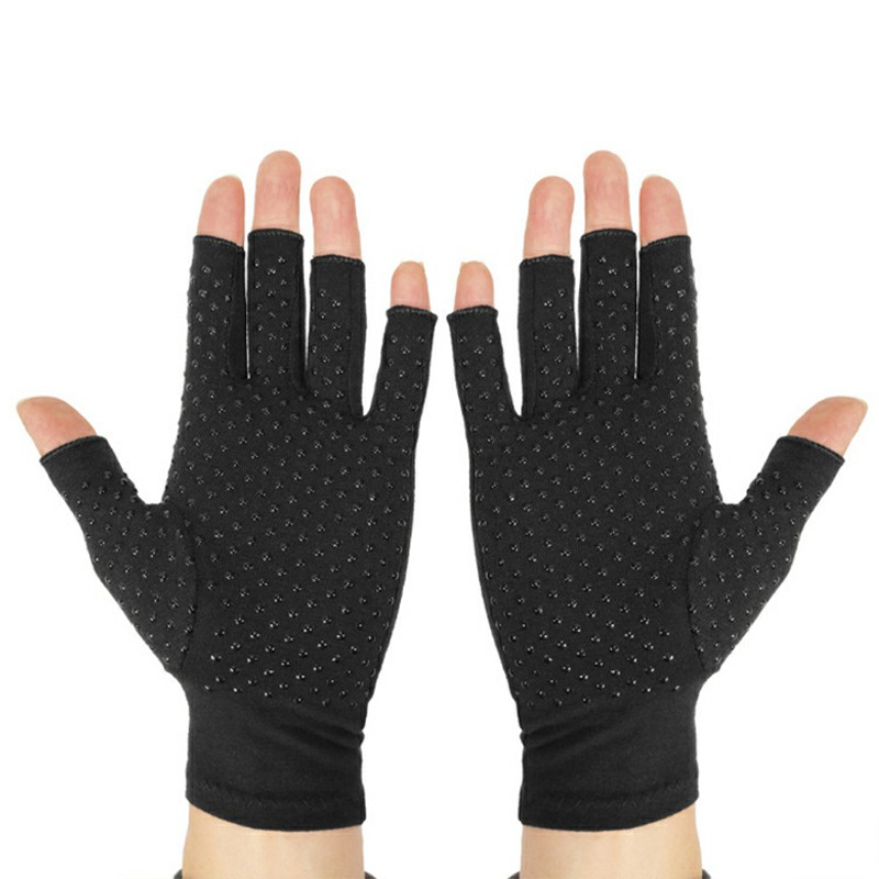 Anti Arthritis Gloves Hand Support Pain Relief Copper Finger Compression - XL Black Stripes