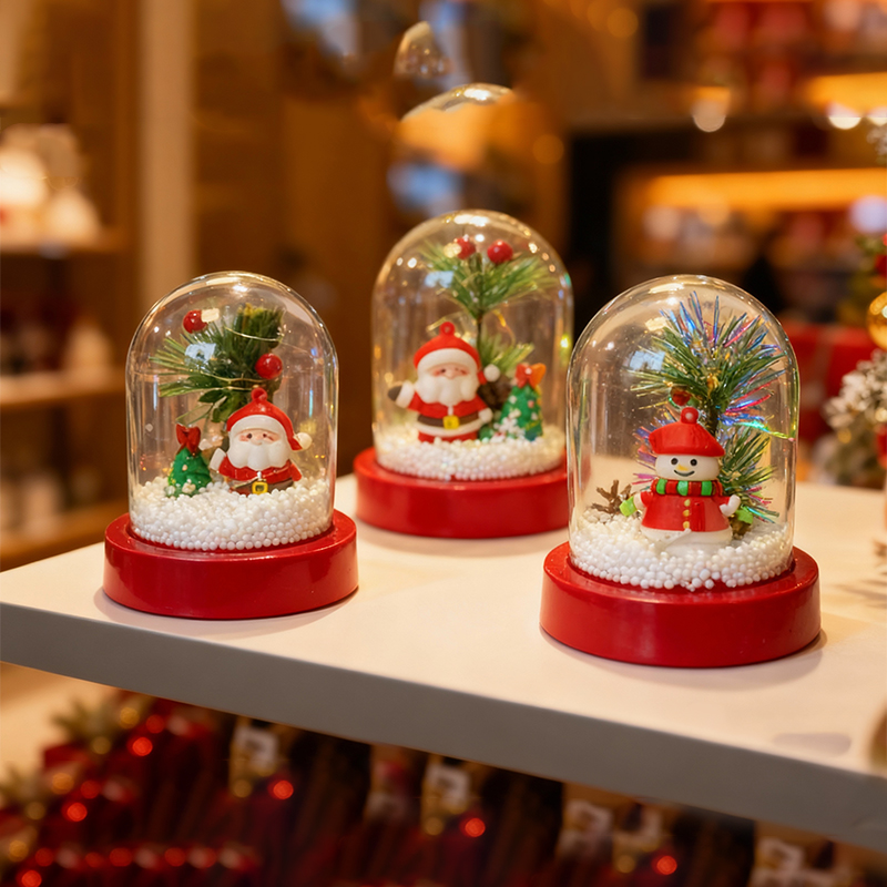 Assorted Designs Christmas Tree and Santa Snow Globe with Foam Balls and Lights - 12 x 9.8cm