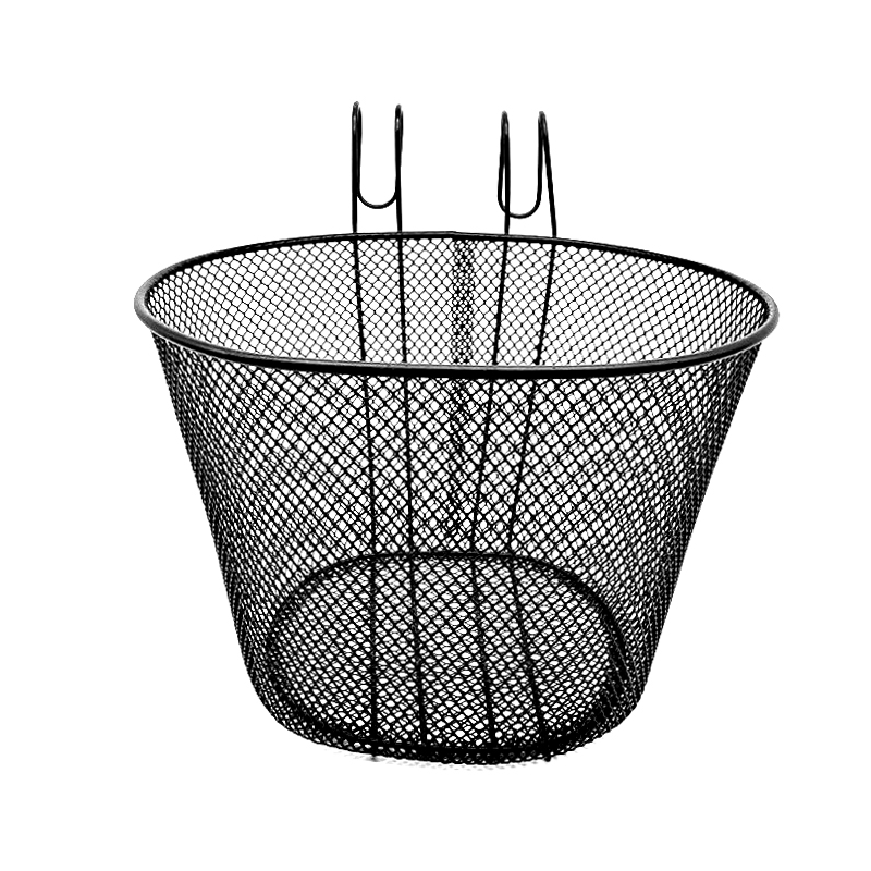 Bicycle Wire Mesh Basket Front Detachable Basket with Hooks - Black