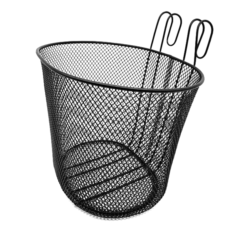Bicycle Wire Mesh Basket Front Detachable Basket with Hooks - Black
