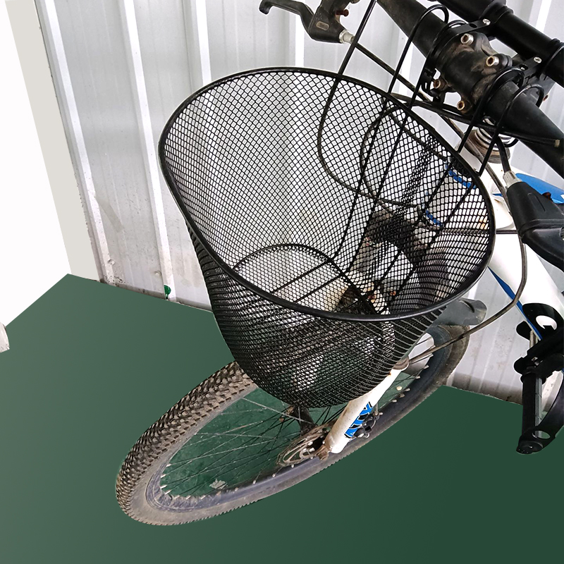 Bicycle Wire Mesh Basket Front Detachable Basket with Hooks - Black