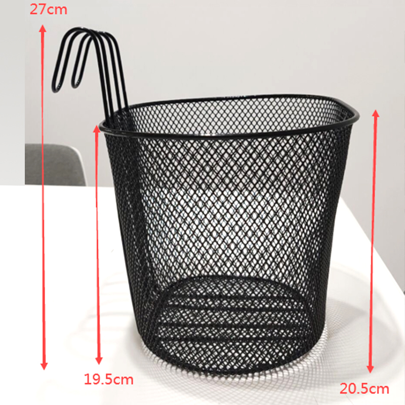 Bicycle Wire Mesh Basket Front Detachable Basket with Hooks - Black