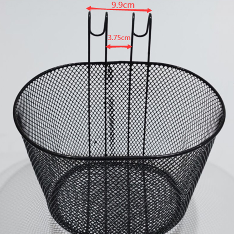 Bicycle Wire Mesh Basket Front Detachable Basket with Hooks - Black