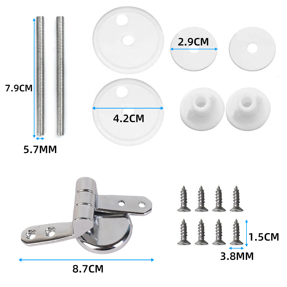Chrome Replacement Set Toilet Seat Hinges with Fittings Universal Mountings