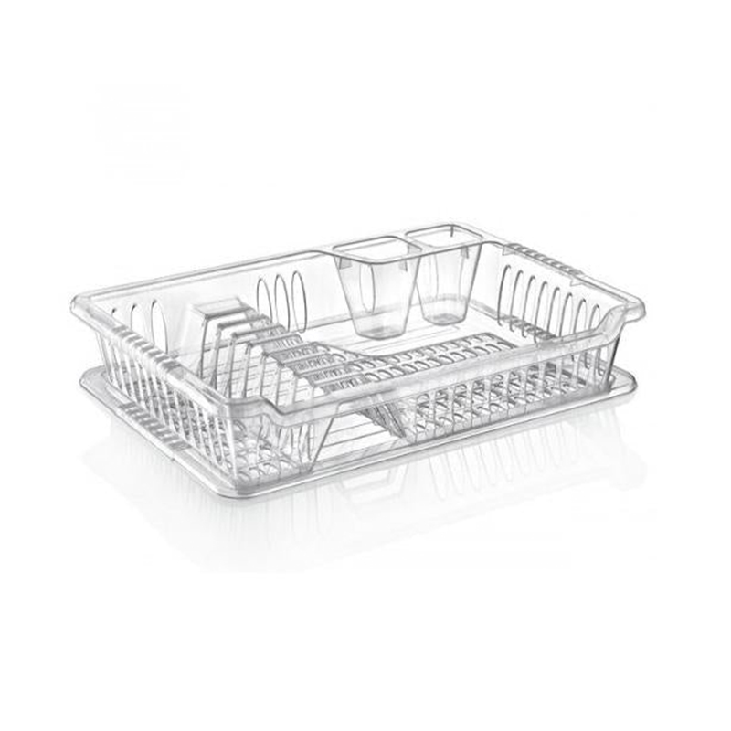 Clear Medium Plastic Dish Drainer Plate and Cutlery Rack with Drip Tray