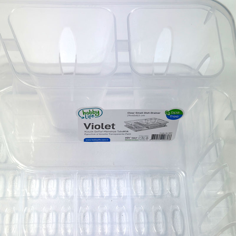 Clear Medium Plastic Dish Drainer Plate and Cutlery Rack with Drip Tray