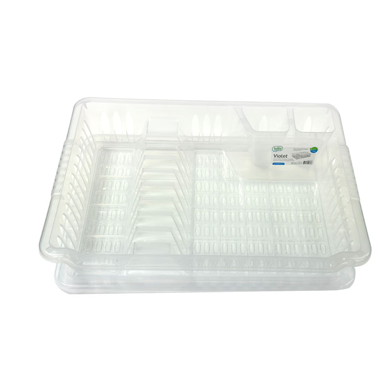 Clear Medium Plastic Dish Drainer Plate and Cutlery Rack with Drip Tray