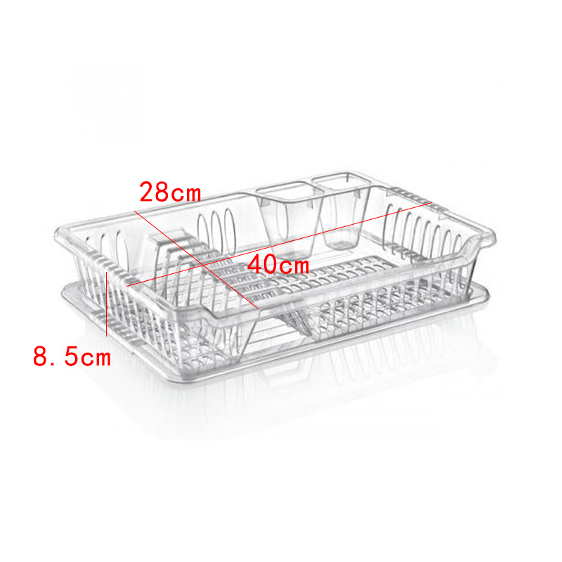 Clear Medium Plastic Dish Drainer Plate and Cutlery Rack with Drip Tray