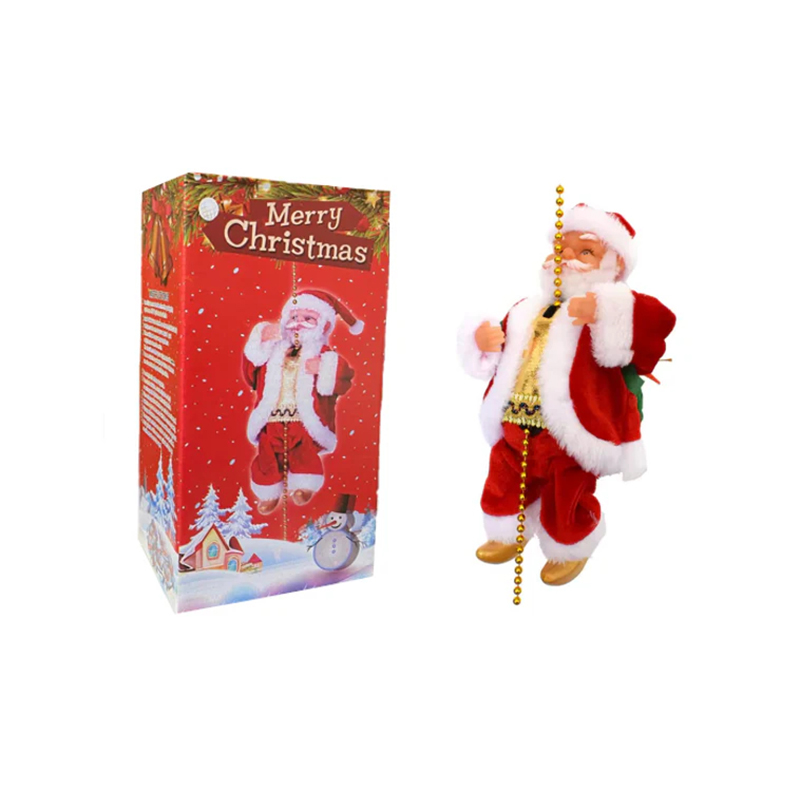 Climbing Santa Claus with Backpack on Gold String Ornament with Music 106cm