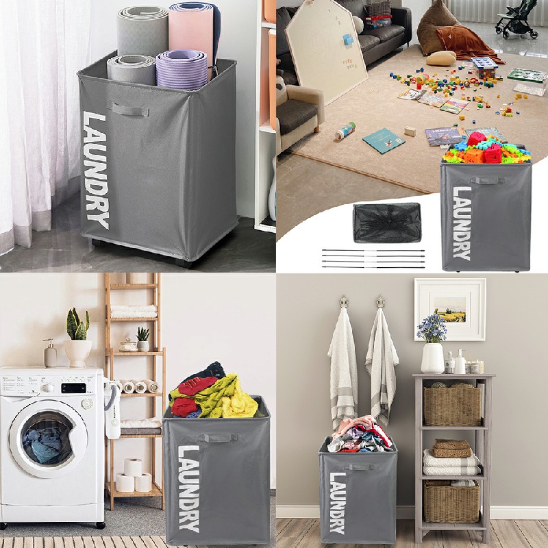 Collapsible Laundry Basket on Wheels Washing Clothes Bin Slim Rolling Hamper - Grey