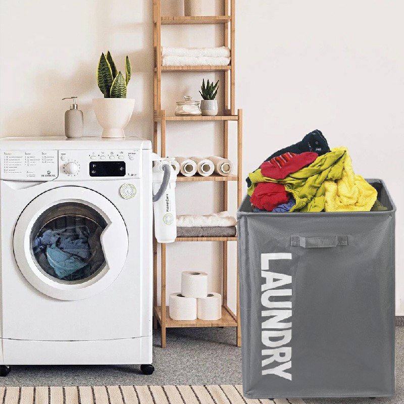 Collapsible Laundry Basket on Wheels Washing Clothes Bin Slim Rolling Hamper - Grey