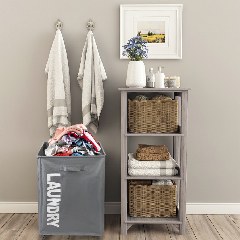 Collapsible Laundry Basket on Wheels Washing Clothes Bin Slim Rolling Hamper - Grey