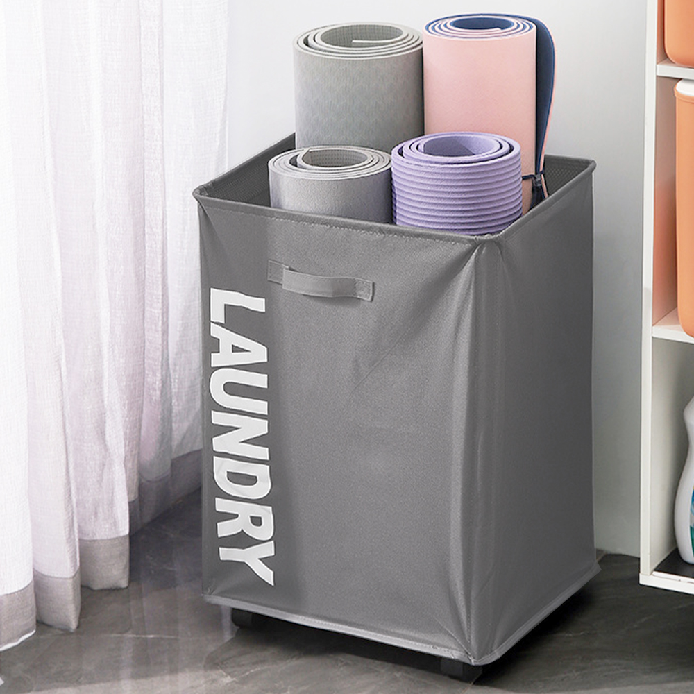 Collapsible Laundry Basket on Wheels Washing Clothes Bin Slim Rolling Hamper - Grey