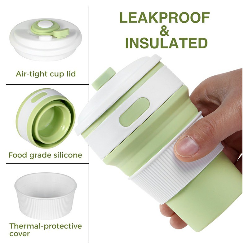 Collapsible Silicone Telescopic Water Bottle Foldable Portable Leakproof Cup - Green