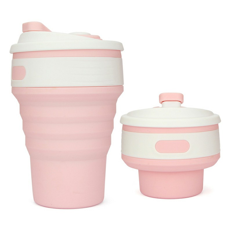 Collapsible Silicone Telescopic Water Bottle Foldable Portable Leakproof Cup - Pink