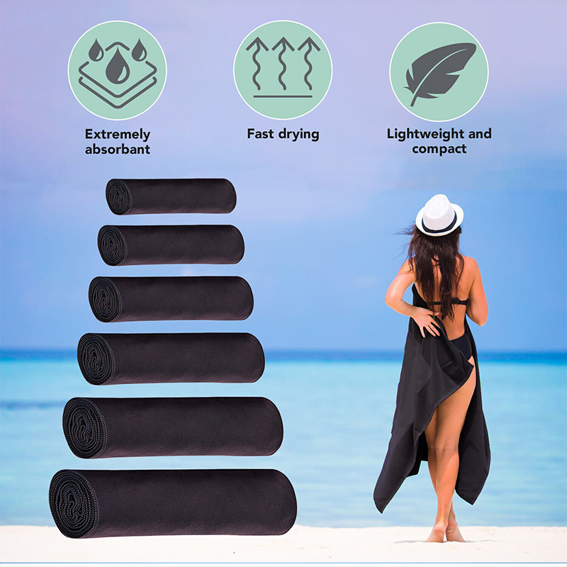 Compact Fast Drying Microfibre Beach Towel for Travel Camping Swimming 80*180cm - Black