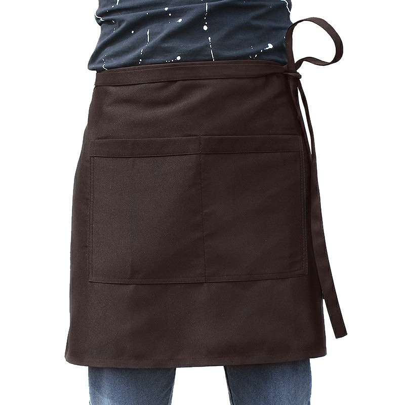 Cooking Short Apron Universal Restaurant Bistro Plain Half Wrist Aprons with Twin Double Pockets - Brown
