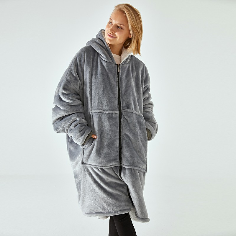 Super Wide Loose Cozy Oversized Wearable Hoodie Sweatshirt Blanket for Adults Men Women Gifts - Grey