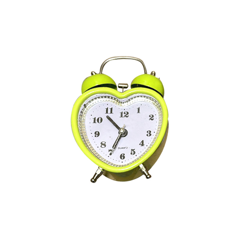 Cute Alarm Clock Mini Heart Shape with Retro Style No Ticking Twin Bell - Green