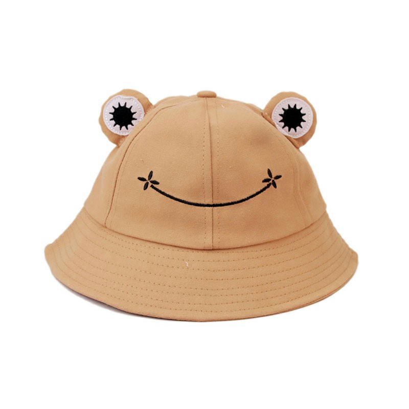 Cute Frog Bucket Hat Cotton Fisherman Sun Protector Cap - Khaki