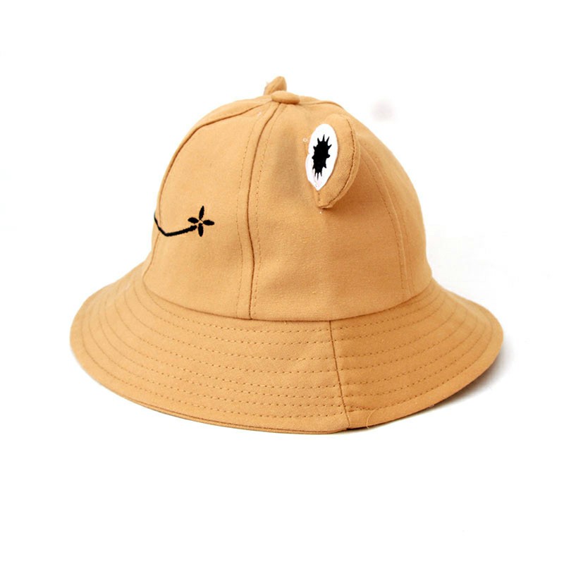 Cute Frog Bucket Hat Cotton Fisherman Sun Protector Cap - Khaki