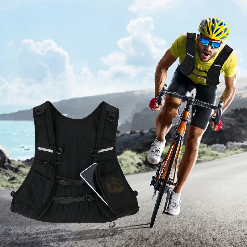 Cycling Running Vest Bag Reflective Hydration Vest Storage Bag Lightweight Backpack - Black