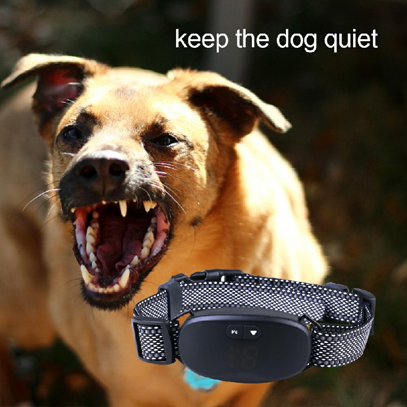Dog Pet Training Collar Rechargeable Waterproof Electric Shock Anti Bark Collar - Black
