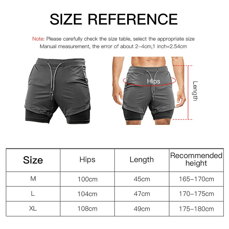 Double Layer Running Training Shorts Fitness Bottoms with Pockets - Grey XL