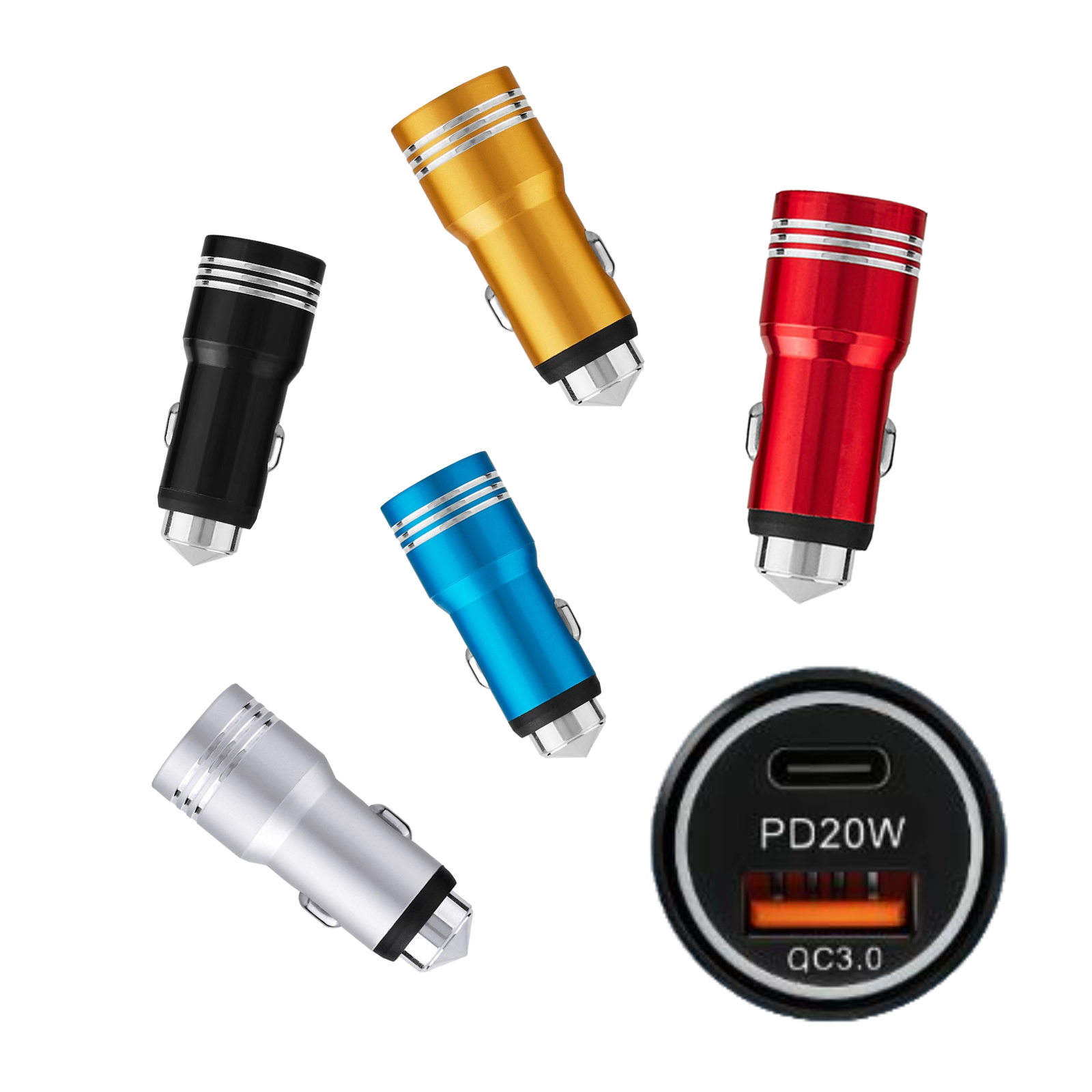 Dual Port 20W Fast Car Charger PD QC3.0 Metal USB Adapter for Mobile Phone