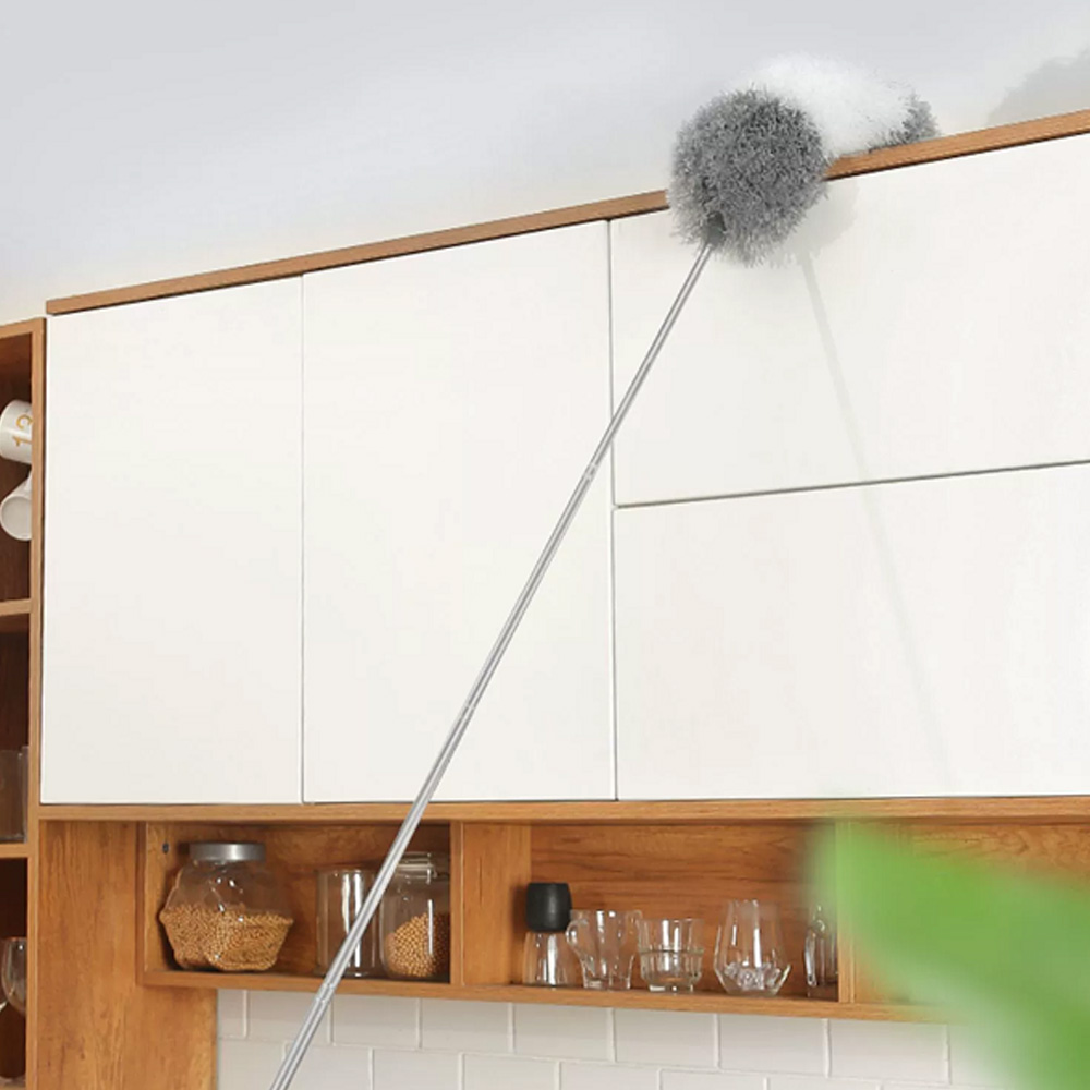 Extendable Feather Duster Long Duster Magic Cobweb Duster Brush - Grey+White