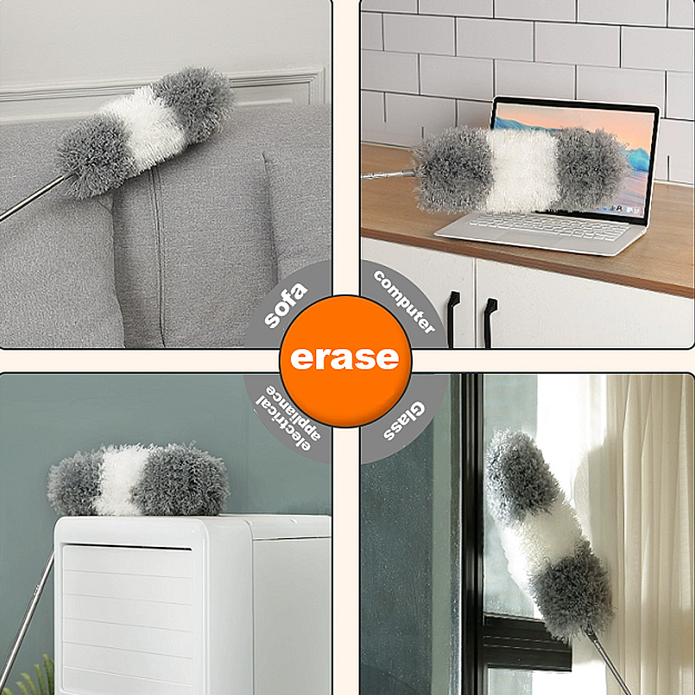 Extendable Feather Duster Long Duster Magic Cobweb Duster Brush - Grey+White